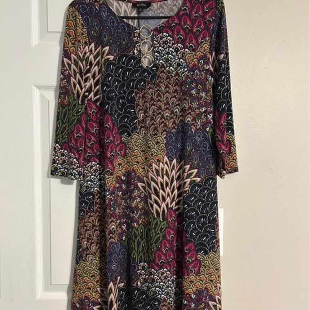 MSK Women’s Medium Multicolor Paisley Print A-Line Dress Ring Neck 3/4 Sleeve